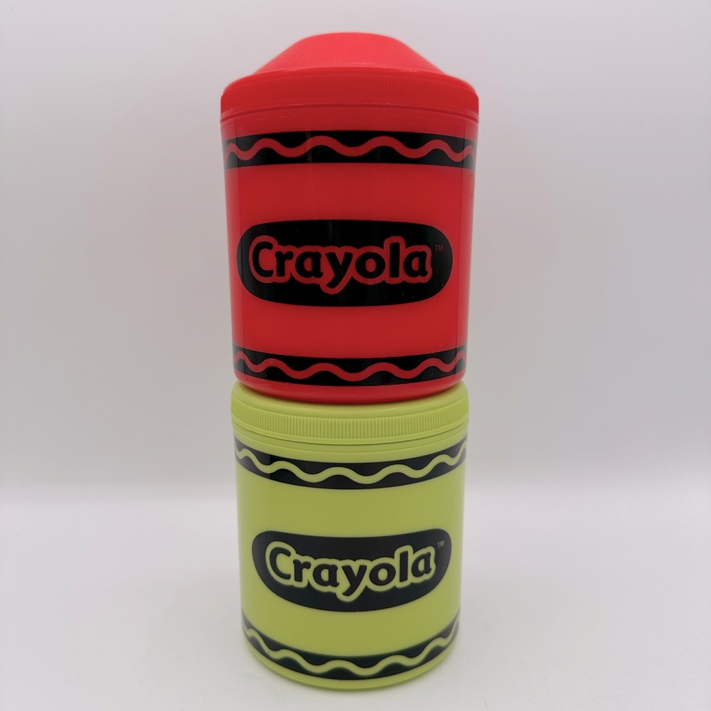 CRAYOLA Red & Chartreuse Greenish Yellow Food Safe Snack Canisters 10.5oz.